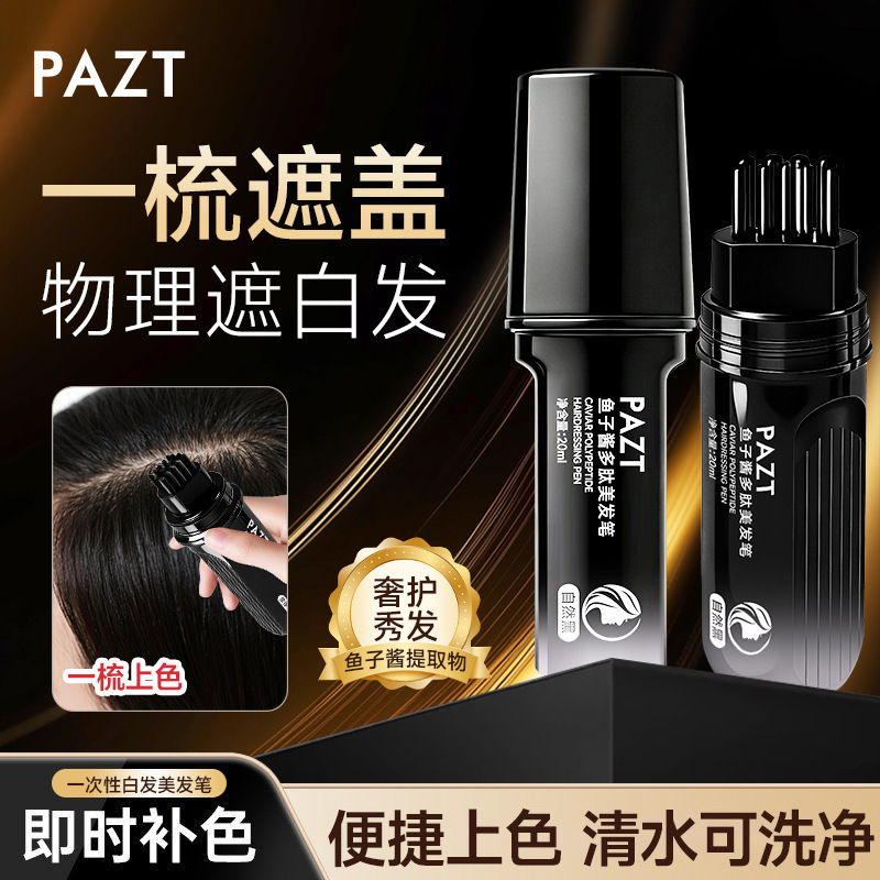 PAZT鱼子酱快速美发笔应急补色遮盖美发笔一次性染发梳染自然