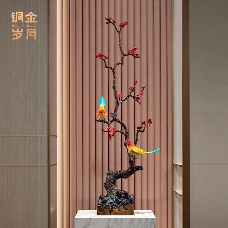 铜艺坊喜上眉梢黄铜喜鹊枝鸟摆件客厅玄关乔迁新居喜鹊登梅铜摆件