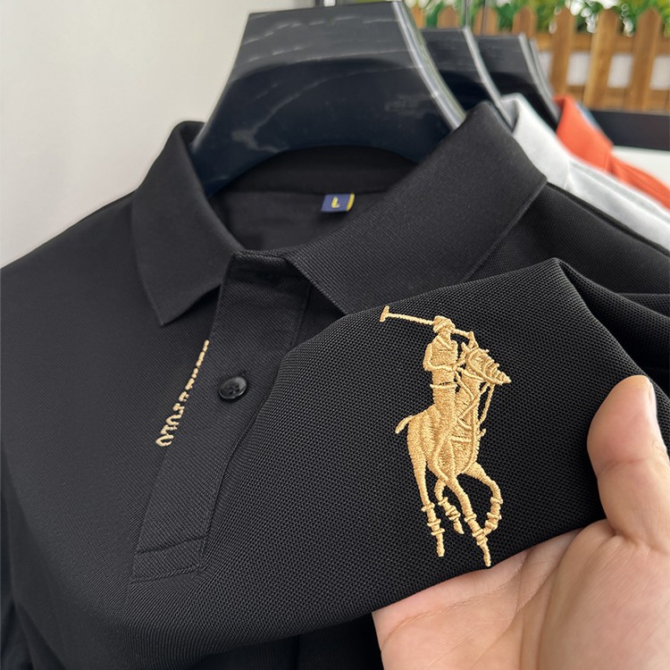 跨境夏季POLO衫男装短袖男式马球衫翻领休闲纯色时尚刺绣仿棉T恤
