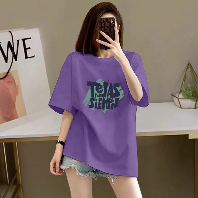 100%纯棉短袖T恤女2026新款夏季宽松印花半袖高级感显瘦爆款上衣