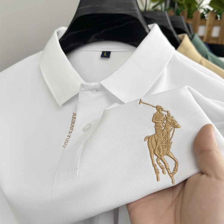 跨境夏季POLO衫男装短袖男式马球衫翻领休闲纯色时尚刺绣仿棉T恤