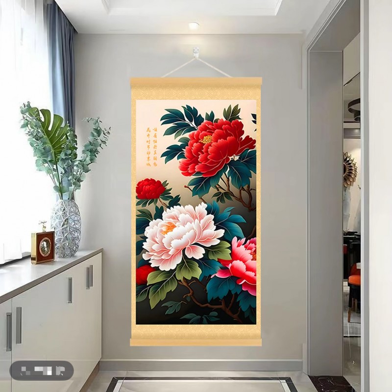 【富贵牡丹】国色天香牡丹图实木挂画客厅走廊玄关画中式挂画装饰