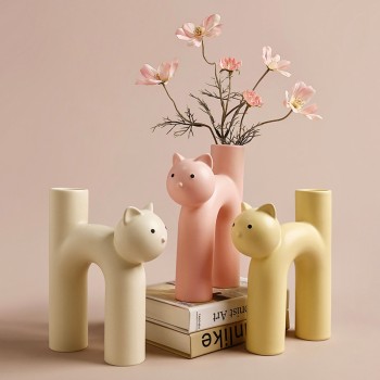 贝汉美可爱猫猫花瓶高级感摆件客厅插花家居装饰品亚马逊跨境热采
