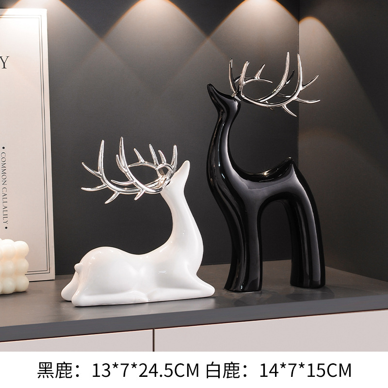 轻奢高档福鹿摆件家居客厅玄关电视柜酒柜创意陶瓷艺术小众装饰品