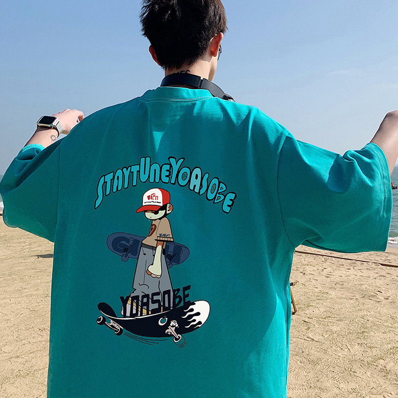 NASA纯棉短袖t恤男夏季潮牌新款大码宽松上衣青少年印花半袖情侣T
