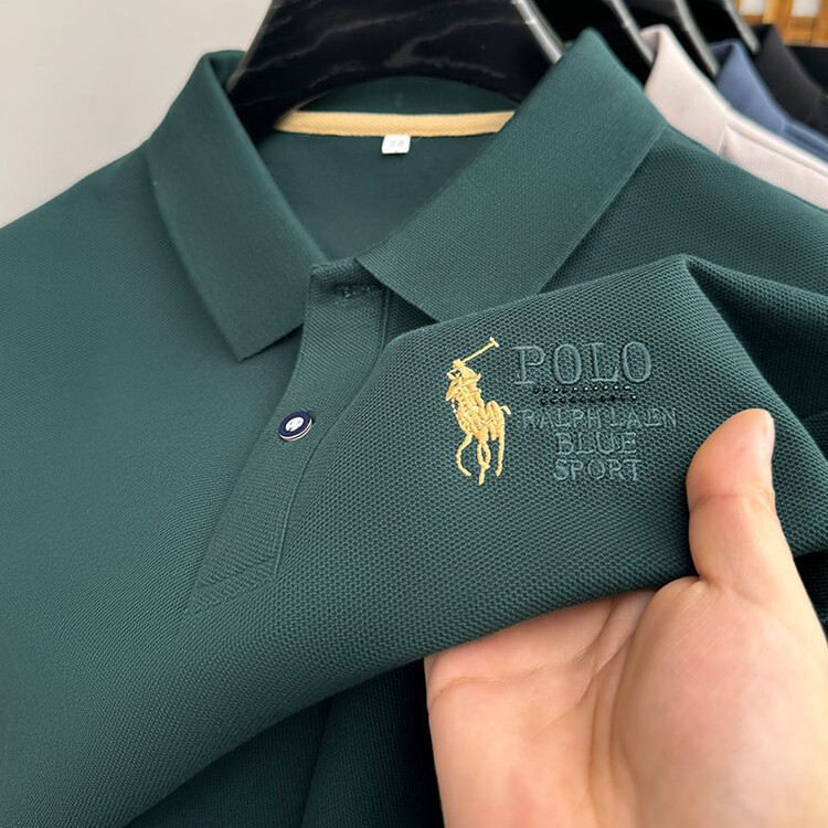 跨境夏季POLO衫男装短袖男式马球衫翻领休闲纯色时尚刺绣仿棉T恤