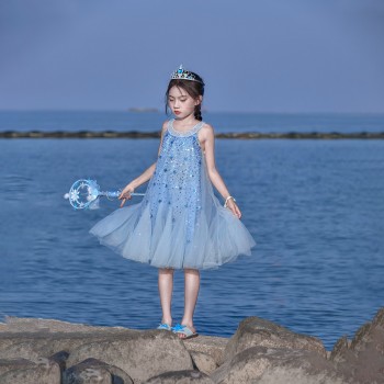 66公主裙女童连衣裙2026新款夏装儿童蓝色爱莎生日礼服艾莎夏裙子