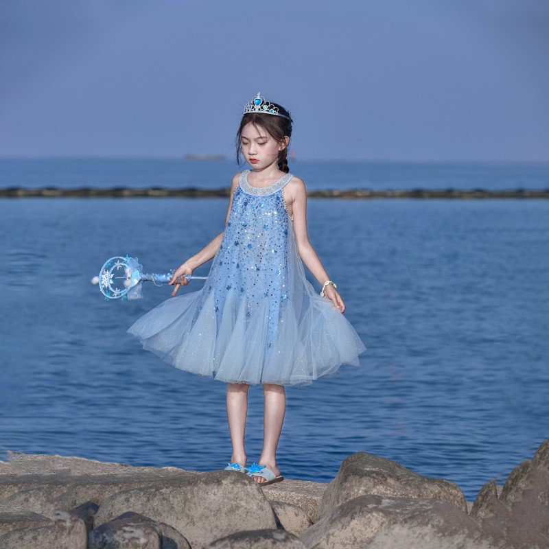 66公主裙女童连衣裙2026新款夏装儿童蓝色爱莎生日礼服艾莎夏裙子
