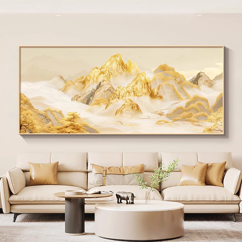 背靠金山客厅装饰画有山无水办公室沙发背景墙挂画轻奢高级感壁画