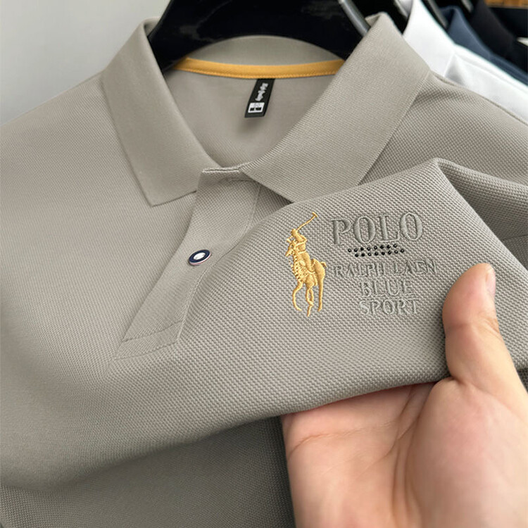 跨境夏季POLO衫男装短袖男式马球衫翻领休闲纯色时尚刺绣仿棉T恤