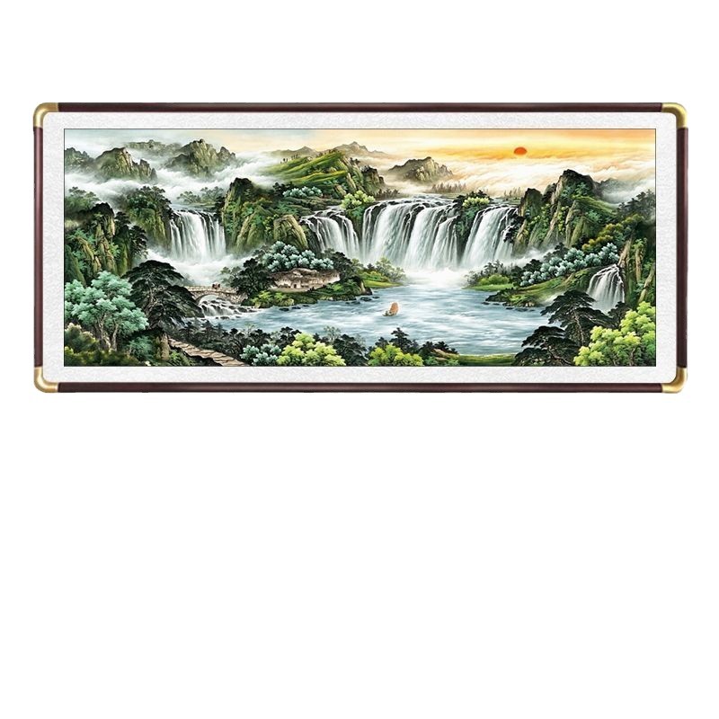 山水国画旭日东升聚宝盆挂画客厅装饰靠山图老板办公室背景墙字画