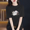夏季新款时尚百搭小众纯棉短袖t恤女士宽松显瘦中长款印花上衣潮