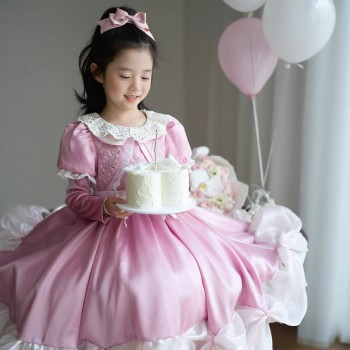 女童连衣裙春新款粉色公主裙灰姑娘女宝宝生日礼服洛丽塔儿童裙子