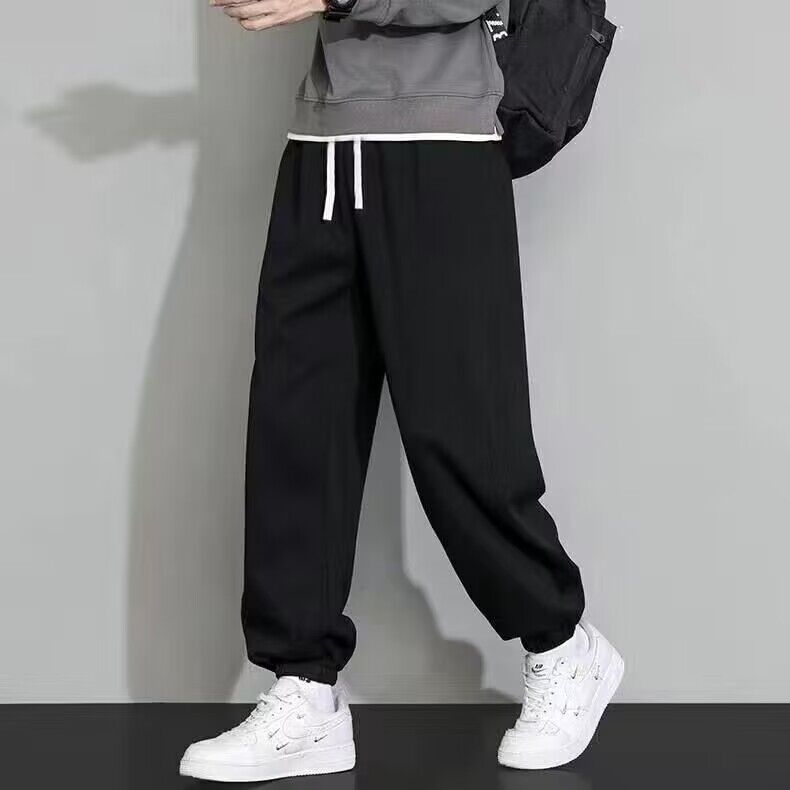 简约纯色运动裤子男士春夏季大码休闲裤男卫裤宽松束脚九分裤男潮