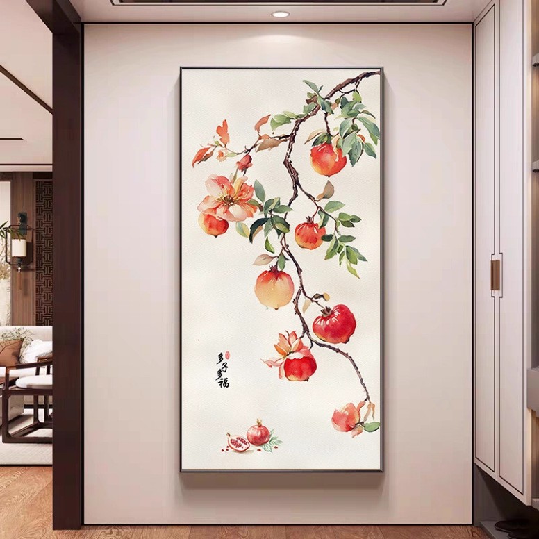 新中式荷花九鱼图玄关挂画入户正对门招财装饰画走廊过道高级壁画