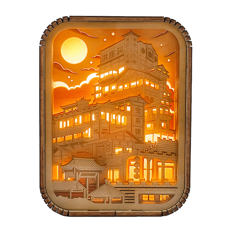 杭州文创工艺品创意礼物桌面摆件景区旅游纪念品西湖小夜灯木雕灯