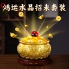 纯黄铜聚宝盆八福双鱼财富家居财富办公室聚宝盆摆件饰品厂家批发