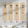 新中式客厅装饰画禅意茶室印花竹帘挂画书房背景卷轴书法荷花挂画