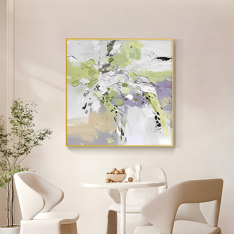 大芬油画村客厅沙发背景墙装饰画抽象花卉餐厅挂画肌理方形壁画