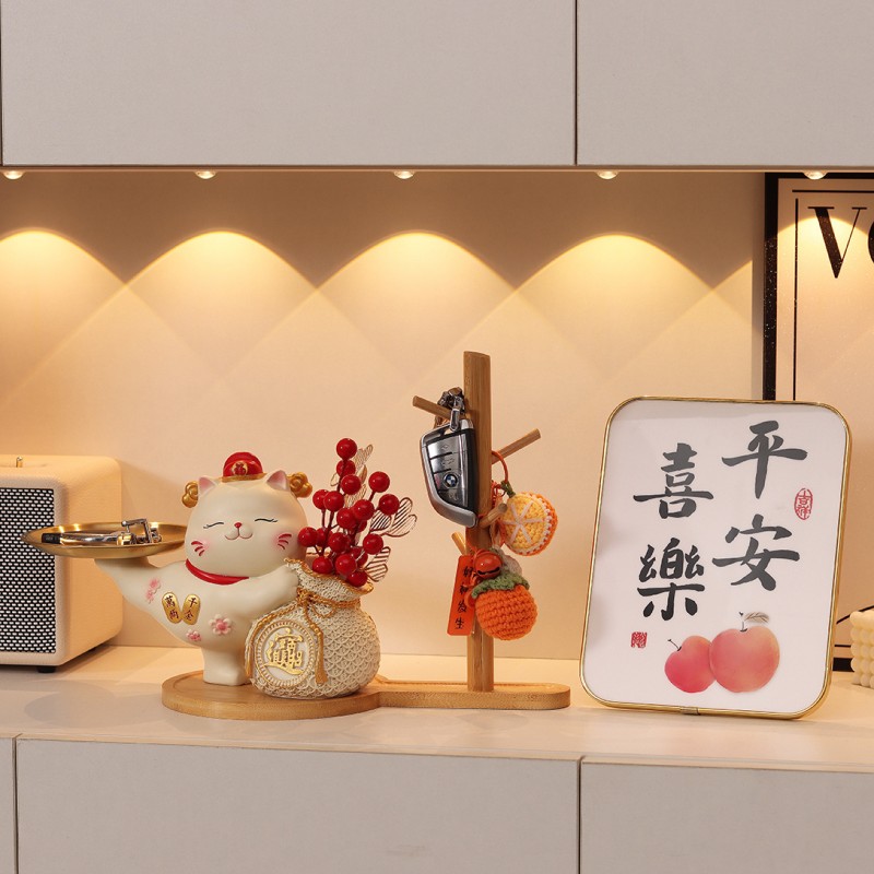 招财猫入户玄关钥匙收纳摆件门口客厅家居鞋柜电视柜乔迁新居礼品