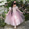 女童春秋乐佩公主裙2026新款甜美丝绒毛球披肩儿童加绒生日礼服裙