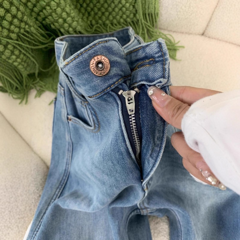 加绒加厚窄版阔腿牛仔裤女2025秋冬新款胖mm宽松高腰显瘦阔腿裤子