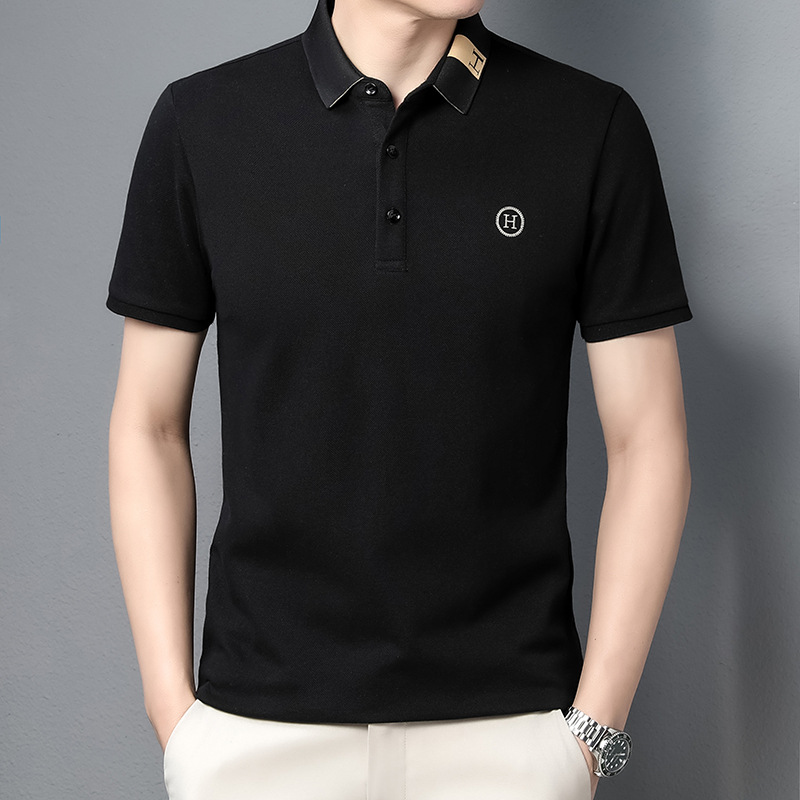 跨境夏季POLO衫男装短袖男式马球衫翻领休闲纯色时尚刺绣仿棉T恤