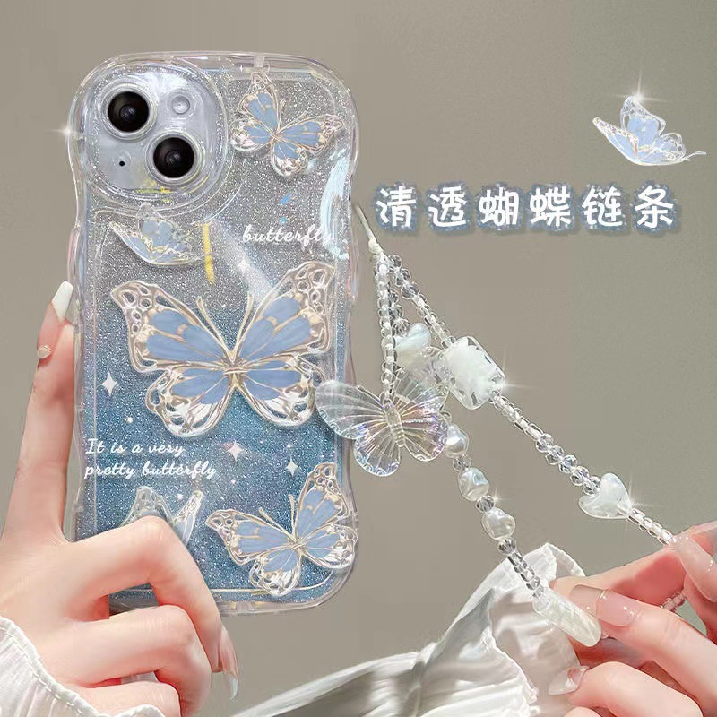 波浪仙女蝴蝶适用苹果17promax透明iphone16pro硅胶15闪粉软壳ins