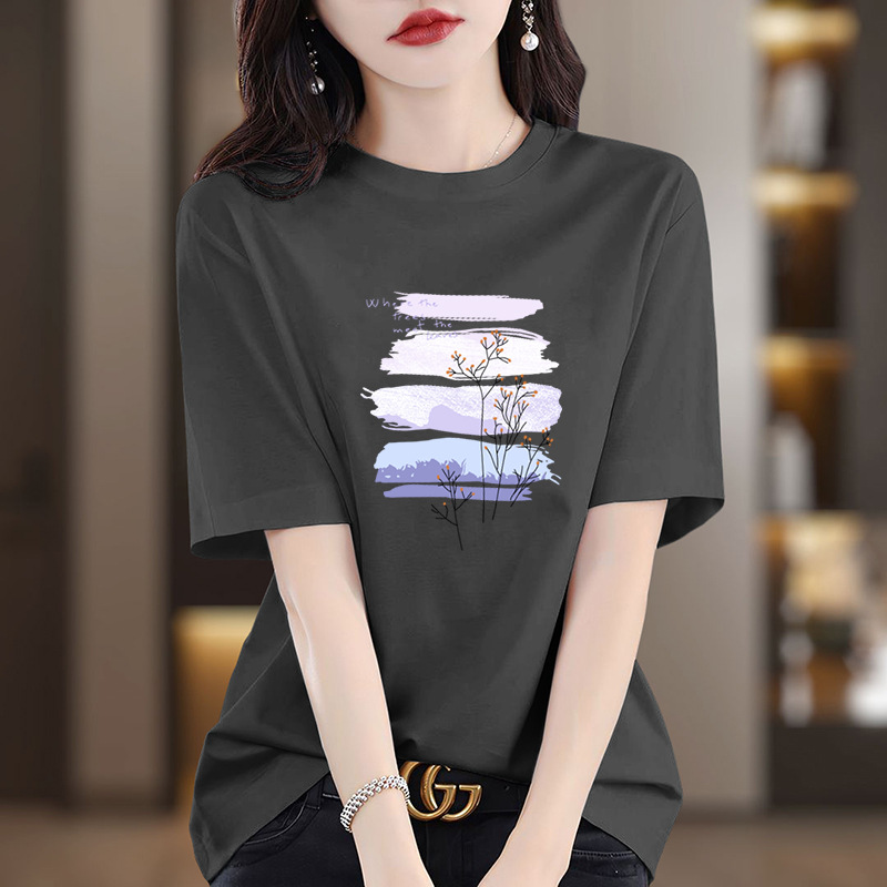 夏季新款重磅纯棉短袖t恤女2026是上海百搭印花款洋气显瘦上衣潮