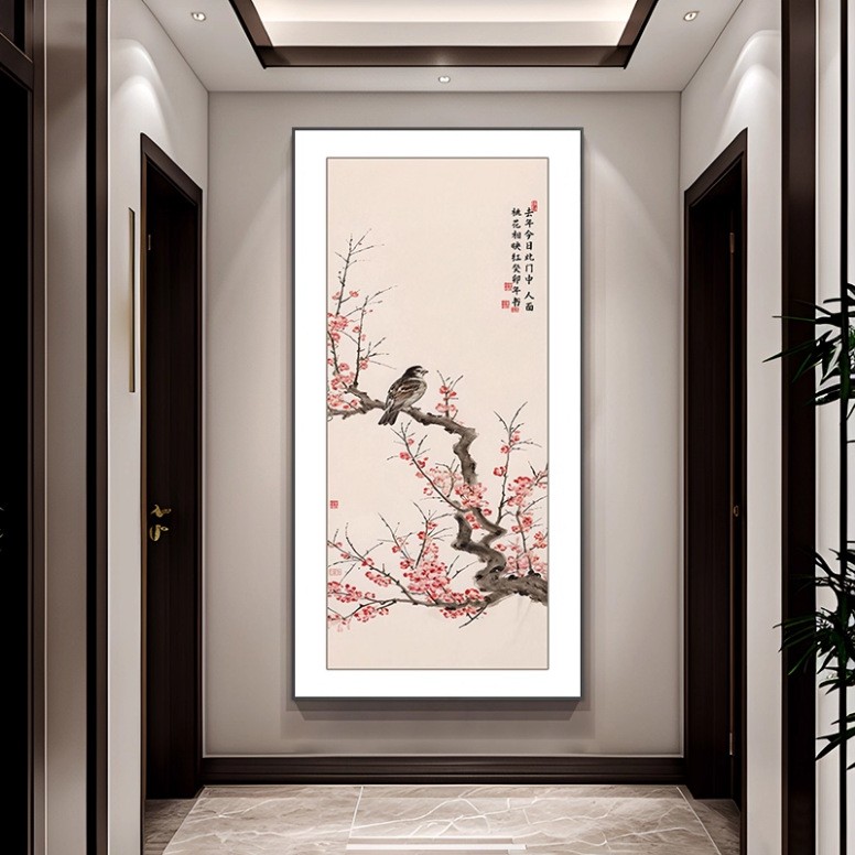 新中式荷花九鱼图玄关挂画入户正对门招财装饰画走廊过道高级壁画