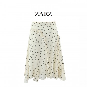 ZARZ 自制 欧美风 新款女装 洋气不规则裙荷叶边杏色波点半身裙
