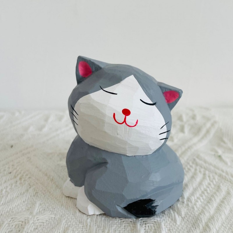 木制工艺品雕刻小猫摆件造型生日礼物diy一件代发木质木雕摆件
