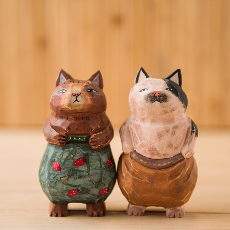 木制工艺品雕刻小猫摆件造型生日礼物diy一件代发木质木雕摆件