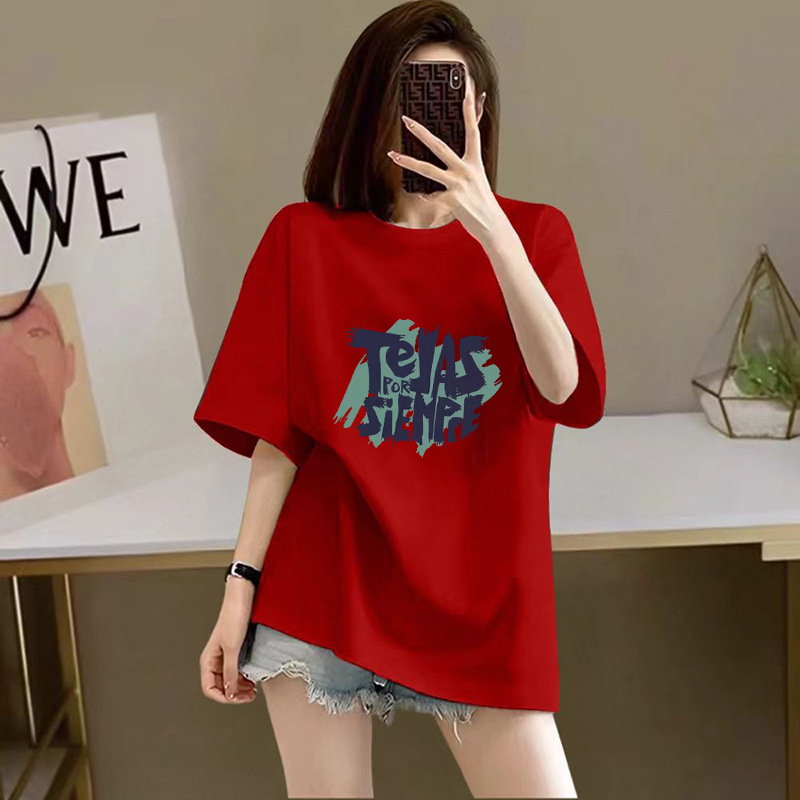 100%纯棉短袖T恤女2026新款夏季宽松印花半袖高级感显瘦爆款上衣
