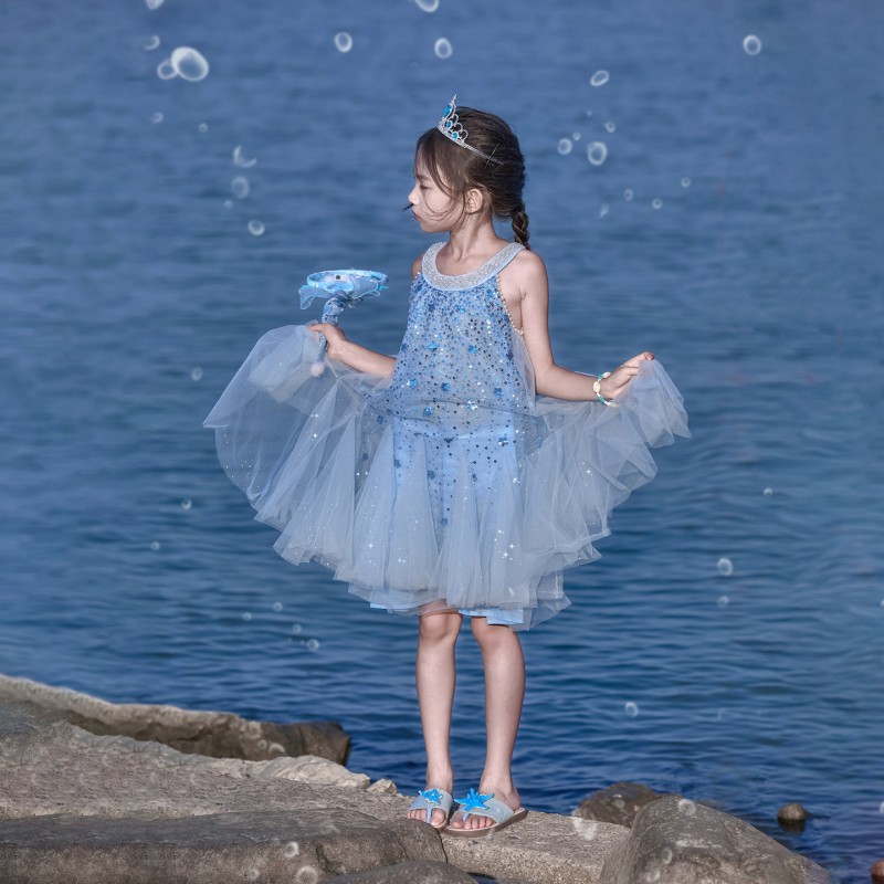66公主裙女童连衣裙2026新款夏装儿童蓝色爱莎生日礼服艾莎夏裙子