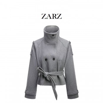 ZARZ 自制 欧美风 新款女装 时髦 休闲 双排扣自带腰袢外套上衣