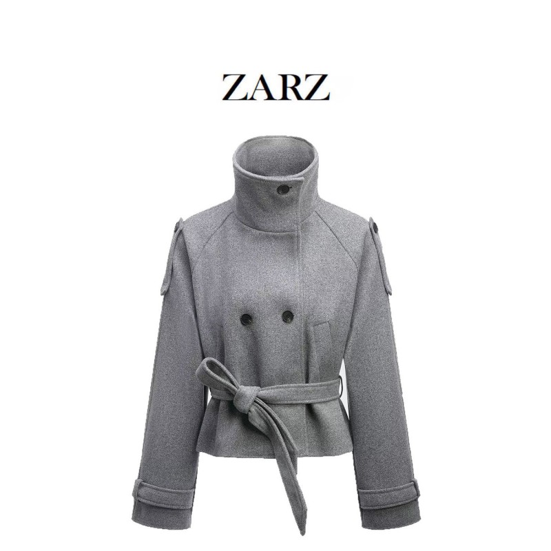 ZARZ 自制 欧美风 新款女装 时髦 休闲 双排扣自带腰袢外套上衣