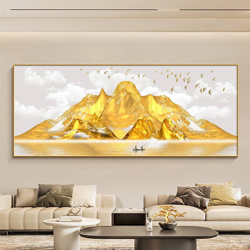 背靠金山客厅装饰画有山无水办公室沙发背景墙挂画轻奢高级感壁画