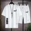 华夫格t桖港风男士假两件套装情侣宽松潮流大码五分裤子户外 休闲