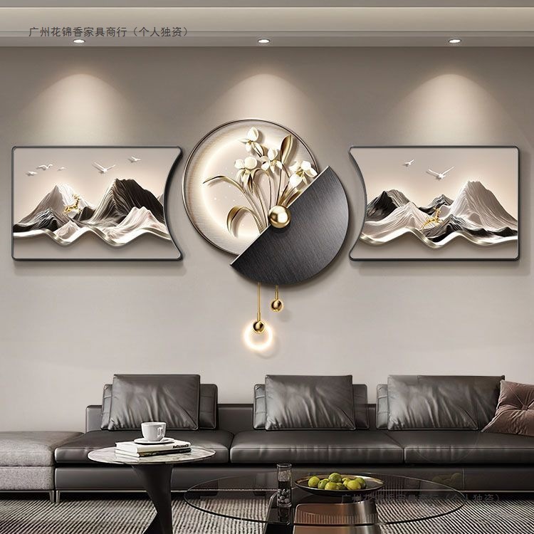 现代轻奢客厅装饰画背有靠山高级沙发背景墙挂画2025年新款三联画