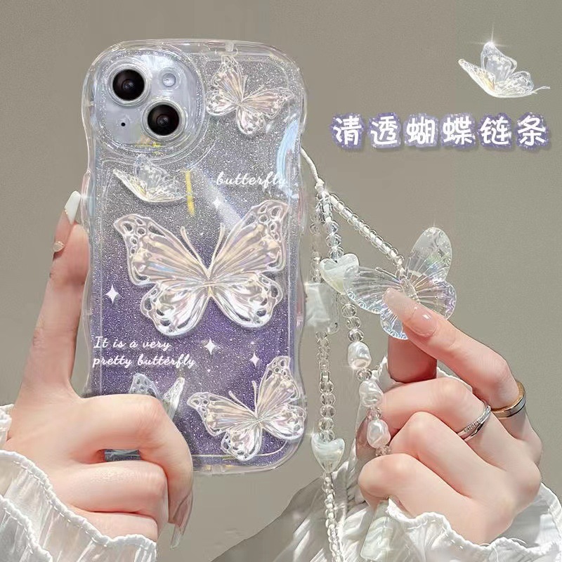 波浪仙女蝴蝶适用苹果17promax透明iphone16pro硅胶15闪粉软壳ins