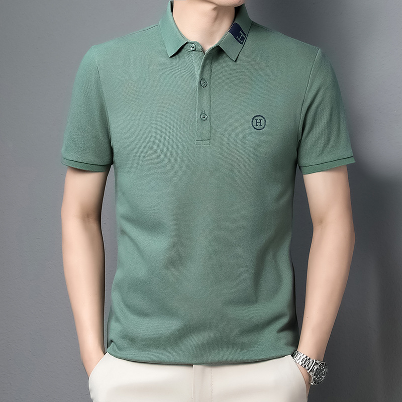 跨境夏季POLO衫男装短袖男式马球衫翻领休闲纯色时尚刺绣仿棉T恤