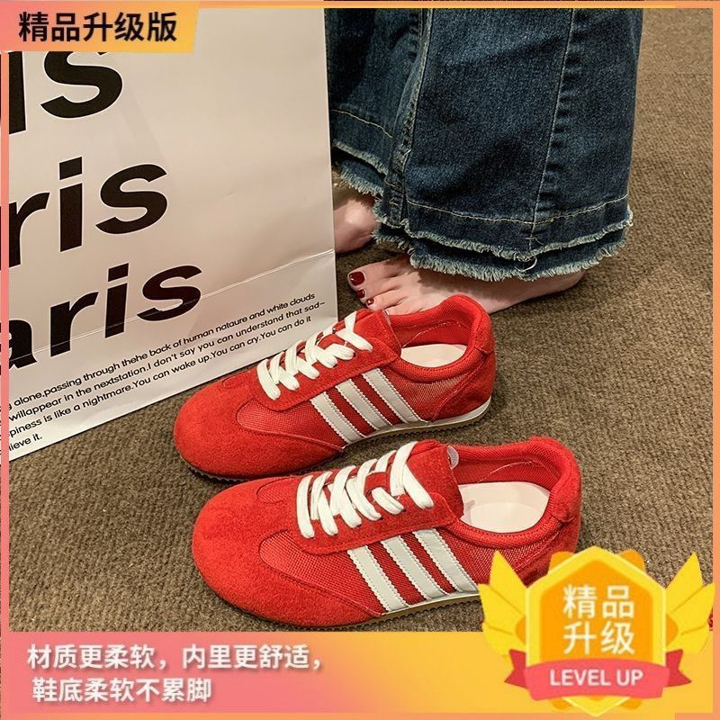 红色网面德训鞋女春夏新款休闲鞋百搭轻便阿甘运动板鞋透气小白鞋