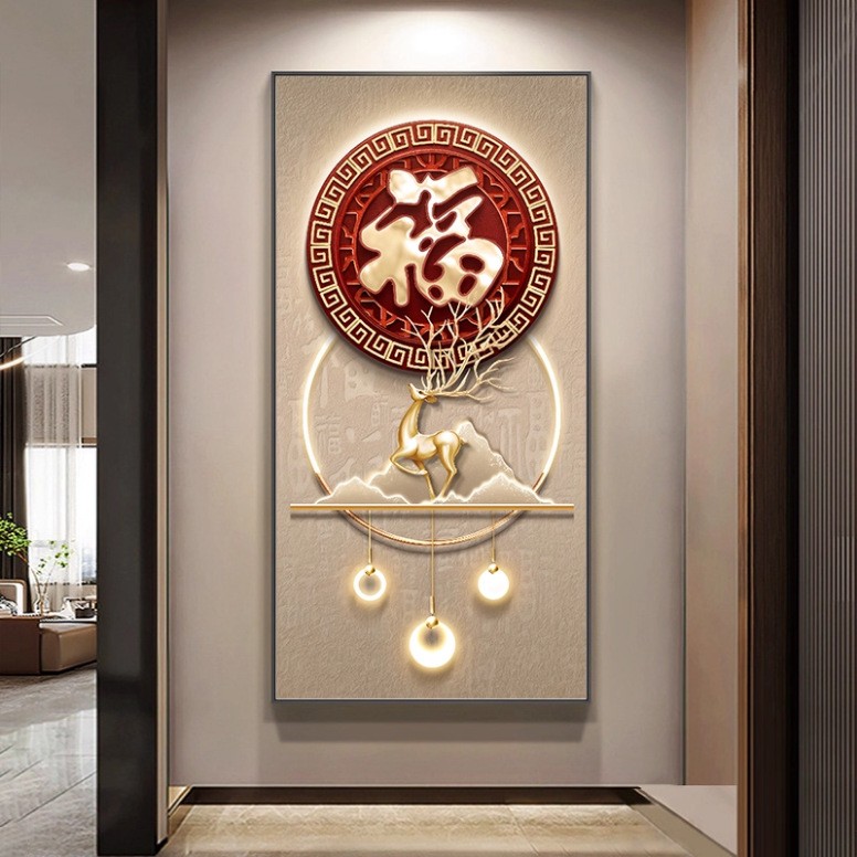 新中式荷花九鱼图玄关挂画入户正对门招财装饰画走廊过道高级壁画