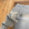 浅蓝色爆款烫钻直筒牛仔裤女2025秋季新款设计感高腰显瘦阔腿长裤