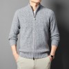 跨境男青年拉链立领针织竖条长袖春秋冬季保暖加厚休闲慵懒毛衣潮