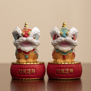 国潮佛山舞狮醒狮创意摆件高级感小众桌面茶桌装饰工艺品生日礼物