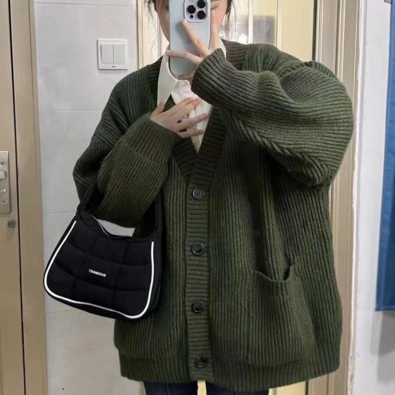 韩版V领慵懒风开衫2026新款日系简约毛衣女春秋冬休闲宽松针织衫
