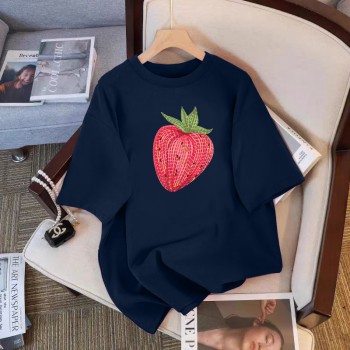 韩系白色草莓印花纯棉短袖t恤女夏季新款百搭透气遮肉显瘦上衣ins