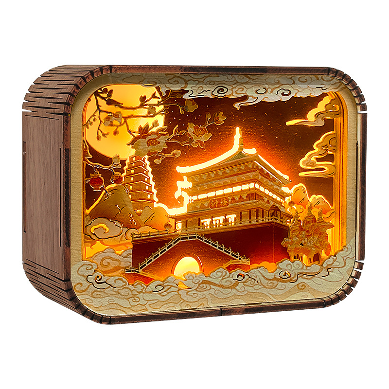 杭州文创工艺品创意礼物桌面摆件景区旅游纪念品西湖小夜灯木雕灯